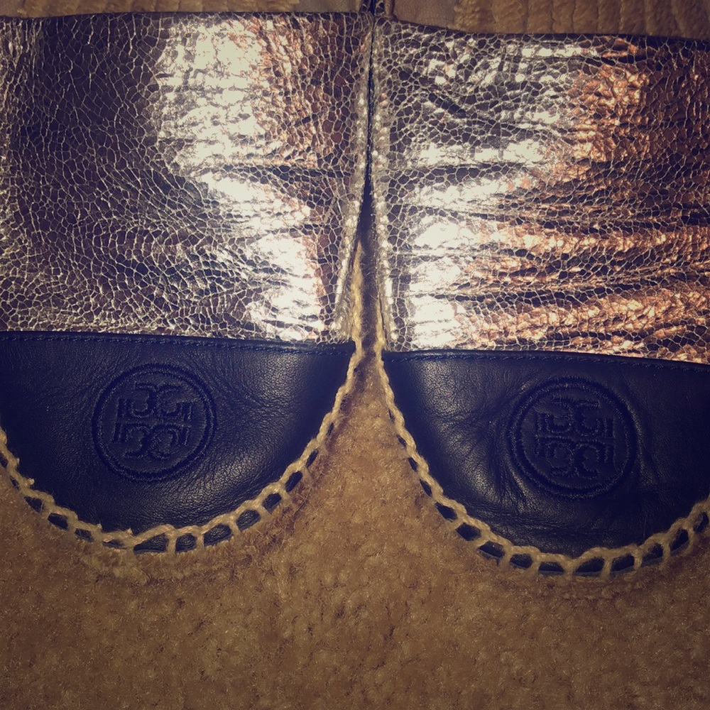 Gently worn Tory Burch metallic espadrilles.